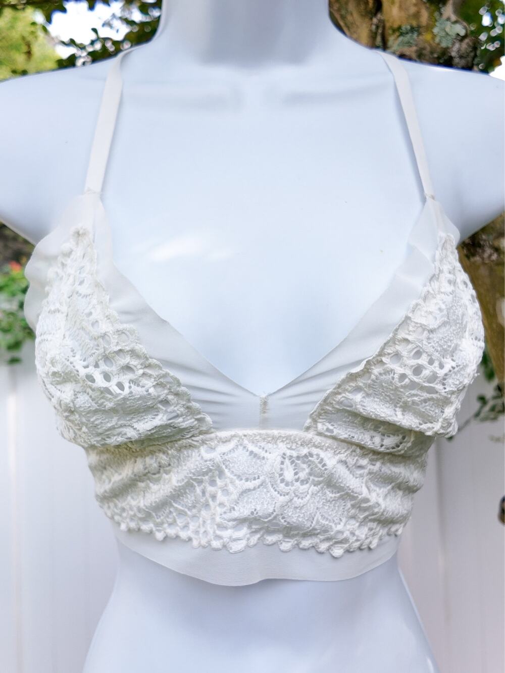 Aerie White Lace Bralette Large Wireless Racerback Bra